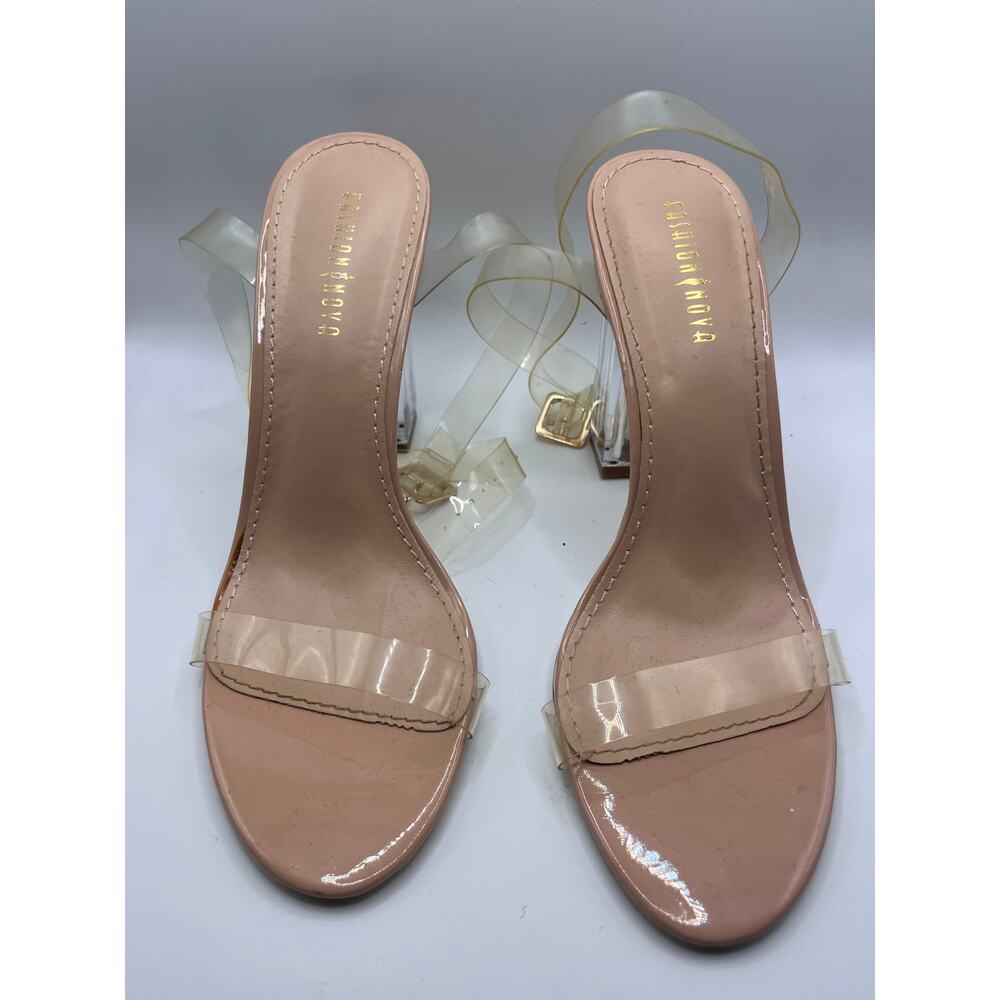 "The Glass Slipper" with Clear Patent Leather Straps and Lucite Heel